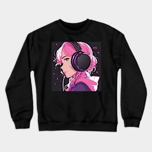 anime girl with headphones Crewneck Sweatshirt